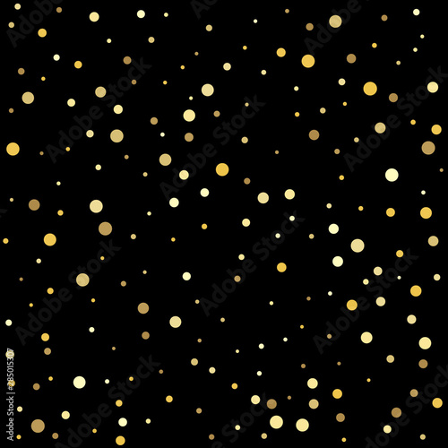 Abstract pattern of random falling gold dots. Shiny background.