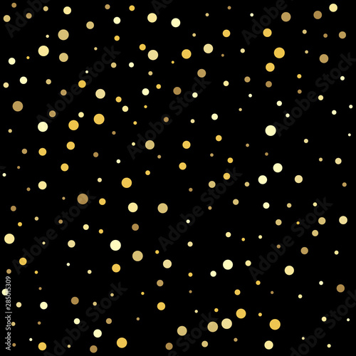 Confetti cover from gold dots. Glitter pattern for banner, greeting card.