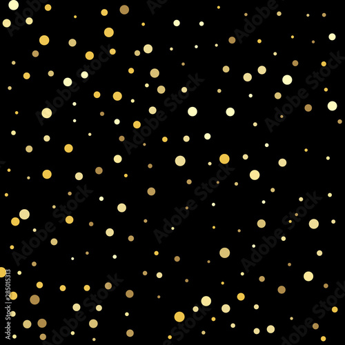 Abstract pattern of random falling gold dots. Christmas and New Year card, invitation, postcard, paper packaging.