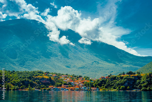 Fototapeta Naklejka Na Ścianę i Meble -  North macedonia. Ohrid. Hills and mountains with forest beside Ohrid lake