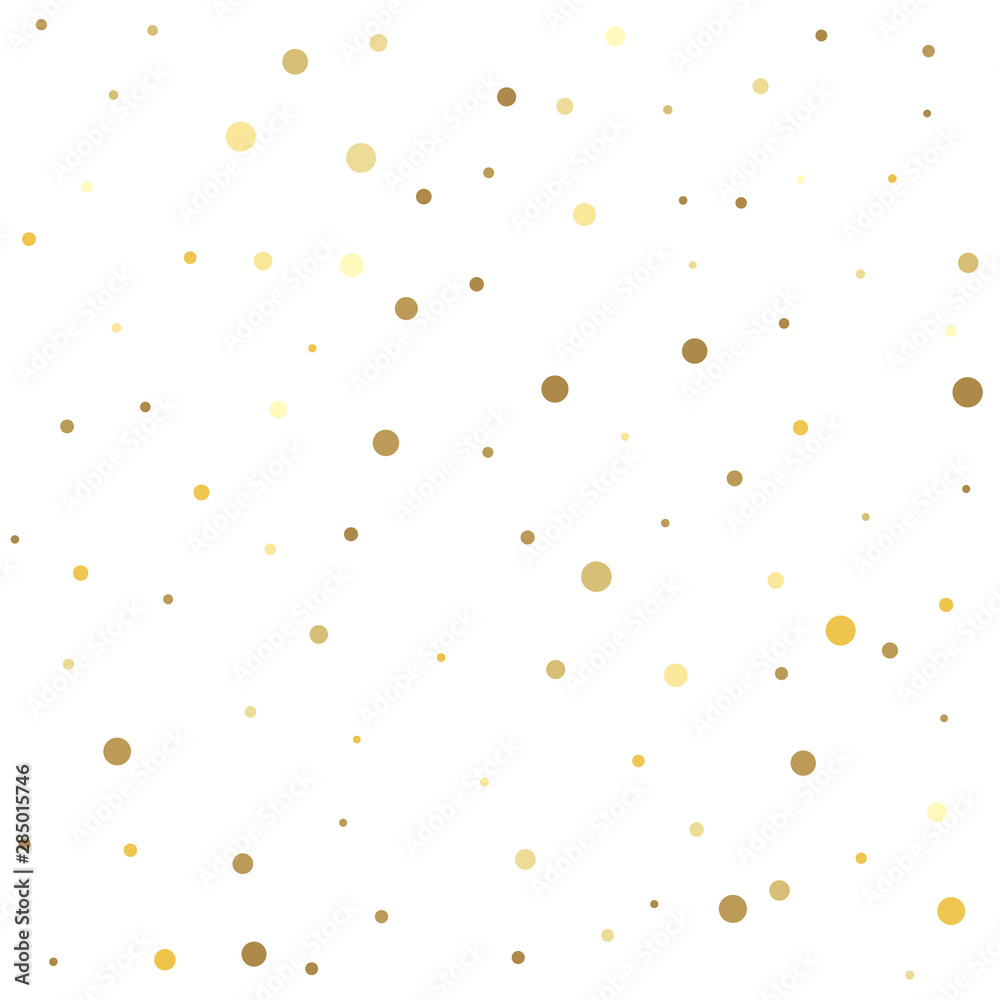 Christmas dots background vector, flying gold sparkles confetti. Abstract pattern of random falling gold dots.