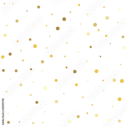 Gold flying dots confetti magic cosmic christmas vector. Holiday party decor.