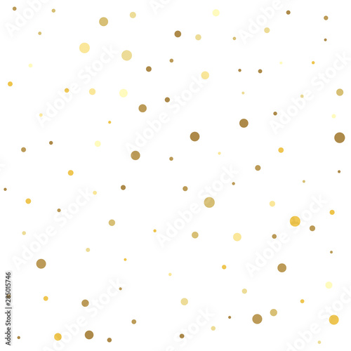 Christmas dots background vector  flying gold sparkles confetti. Abstract pattern of random falling gold dots.