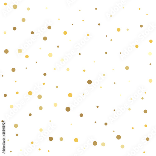 Christmas dots background vector, flying gold sparkles confetti. Gold flying dots confetti magic cosmic christmas vector.