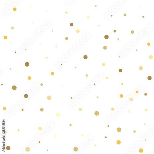 Confetti cover from gold dots. Abstract pattern of random falling gold dots.