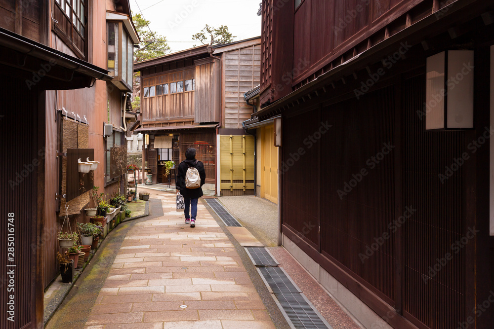The tourist walking  in the Kanazawa Town Japan .