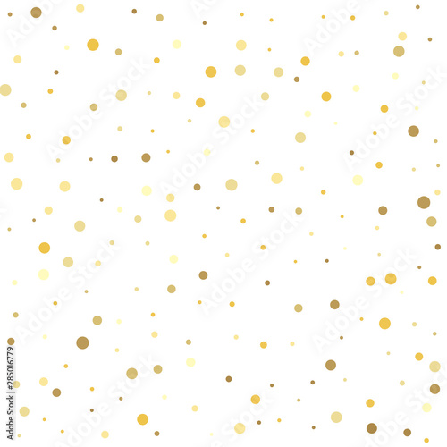 Christmas dots background vector, flying gold sparkles confetti. Gold dots.