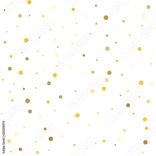 Gold flying dots confetti magic cosmic christmas vector. Christmas and New Year card, invitation, postcard, paper packaging.