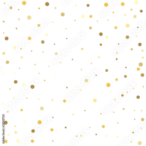 Golden dots on a square background. Christmas dots background vector, flying gold sparkles confetti.