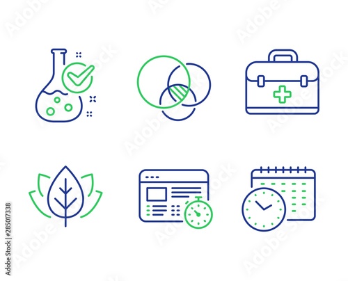 Organic tested, First aid and Web timer line icons set