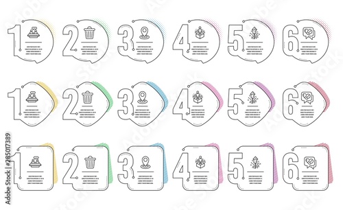 Location, Fireworks and Medical drugs line icons set. Infographic timeline. Employees talk, Trash bin and Augmented reality signs. Map pointer, Christmas pyrotechnic, Medicine pills. Vector