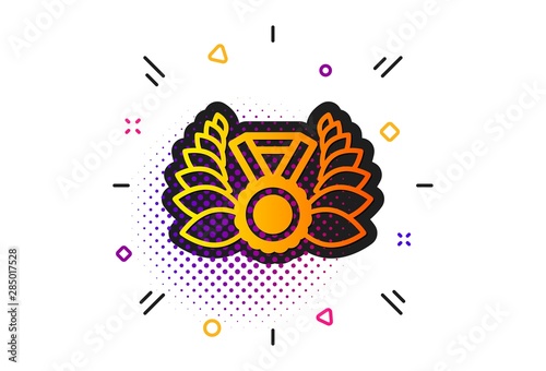 Winner medal symbol. Halftone circles pattern. Laurel wreath icon. Prize award sign. Classic flat laureate medal icon. Vector