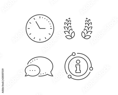 Laurel wreath line icon. Chat bubble, info sign elements. Reward symbol. Winner award sign. Linear laurel wreath outline icon. Information bubble. Vector