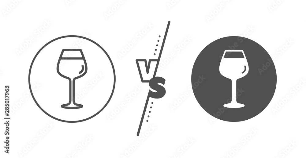 Bordeaux glass sign. Versus concept. Wine glass line icon. Line vs classic bordeaux glass icon. Vector