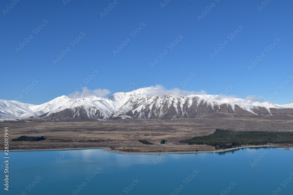 Landscape with mountain and Lake Tekapo in New Zealand