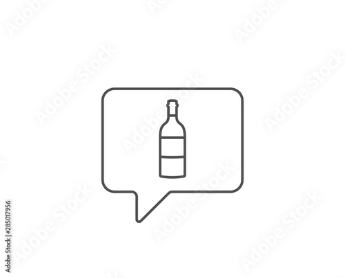 Wine bottle line icon. Chat bubble design. Merlot or Cabernet Sauvignon sign. Outline concept. Thin line wine bottle icon. Vector