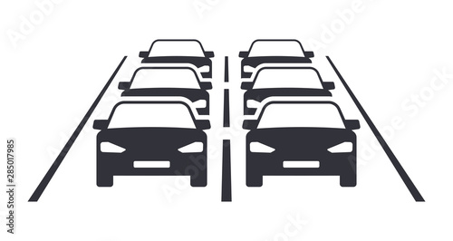 Traffic jam on two lane road flat icon