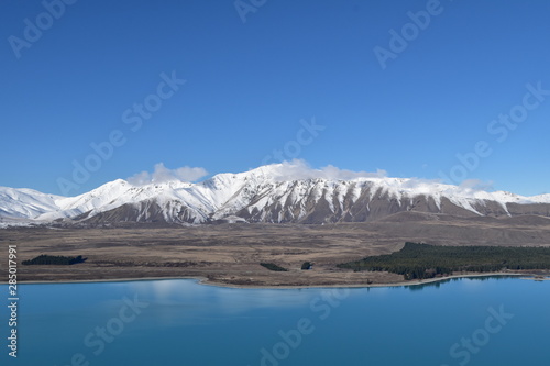 Landscape with mountain and Lake Tekapo in New Zealand
