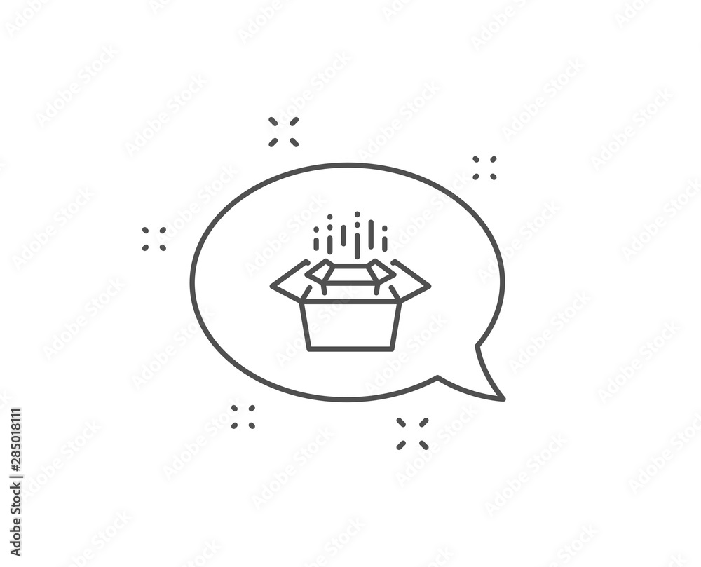 Packing boxes line icon. Chat bubble design. Delivery parcel sign. Cargo box symbol. Outline concept. Thin line packing boxes icon. Vector Packing boxes line icon. Chat bubble design. Delivery parcel sign. Cargo box symbol. Outline concept. Thin line packing boxes icon. Vector