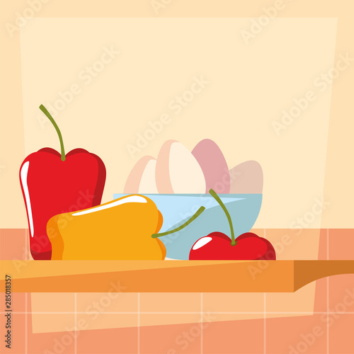 eggs pepper and apple preparation cooking