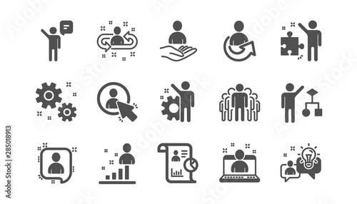 Management icons. Business people, Algorithm and Group. Startup strategy classic icon set. Quality set. Vector