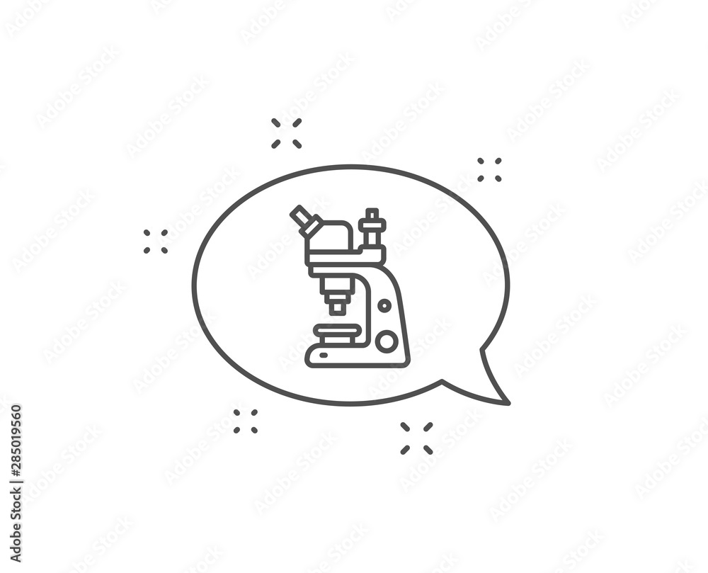 Microscope line icon. Chat bubble design. Chemistry lab sign. Analysis symbol. Outline concept. Thin line microscope icon. Vector