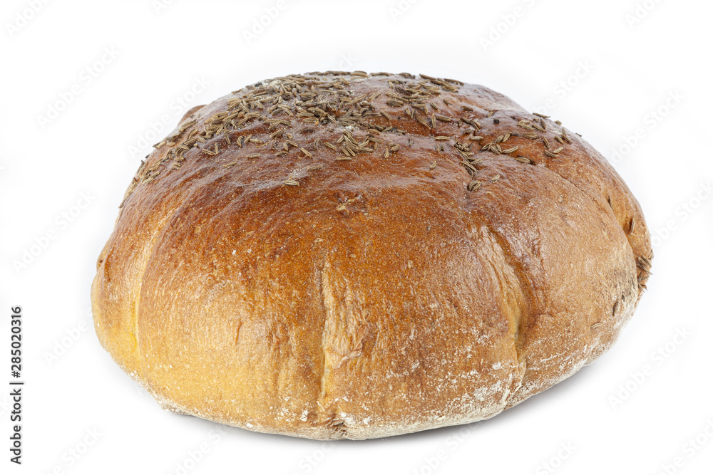 Small bread sprinkled with cumin and salt on white background Small bread sprinkled with cumin and salt on white background