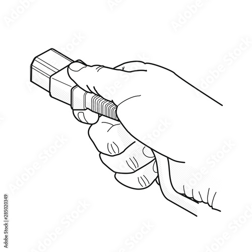 Kaltgerätestecker mit Hand [schwarz-weiß]