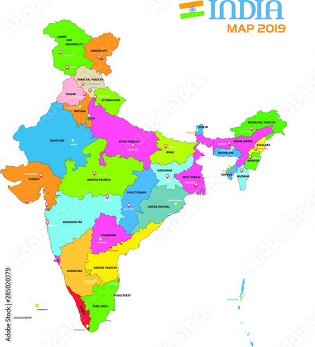 Ladakh On Map Of India New India Map 2019 ( Jammu And Kashmir And Ladakh Union Territory) Stock  Vector | Adobe Stock
