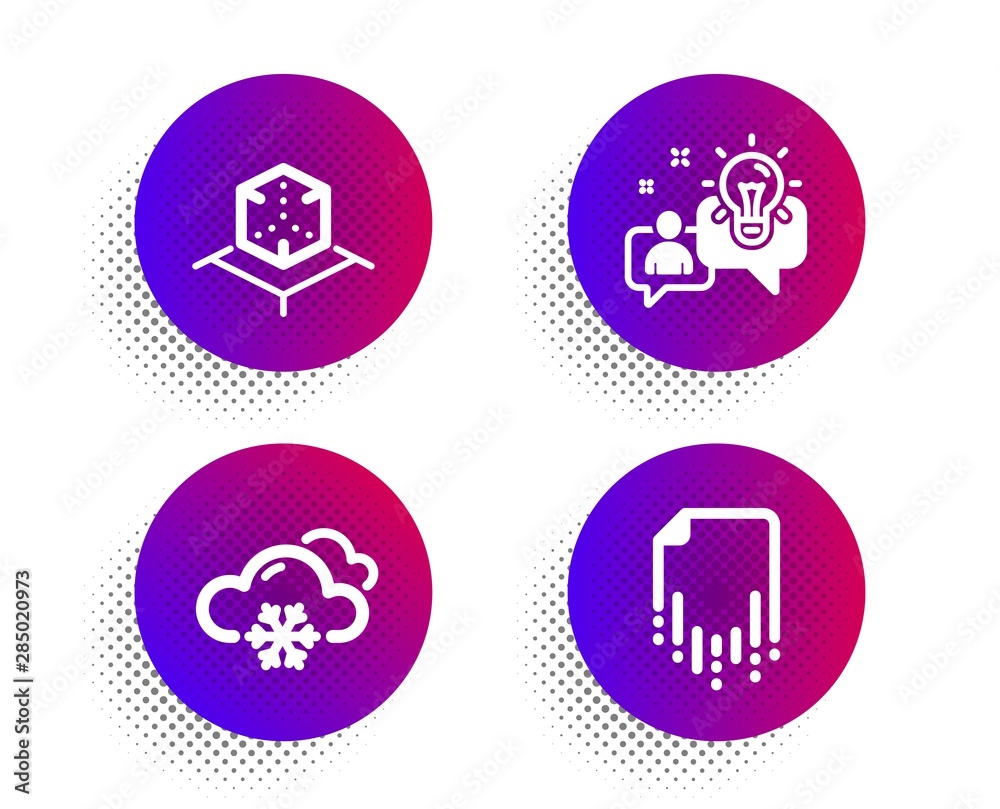 Snow weather, Augmented reality and Idea icons simple set. Halftone dots button. Recovery file sign. Snowflake, Virtual reality, Solution. Backup document. Science set. Vector Snow weather, Augmented reality and Idea icons simple set. Halftone dots button. Recovery file sign. Snowflake, Virtual reality, Solution. Backup document. Science set. Vector