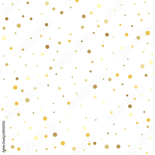 Confetti cover from gold dots. Abstract pattern of random falling gold dots.