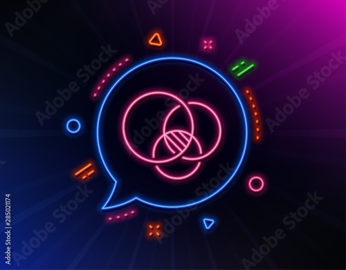 Euler diagram line icon. Neon laser lights. Eulerian circles sign. Relationships chart symbol. Glow laser speech bubble. Neon lights chat bubble. Banner badge with euler diagram icon. Vector