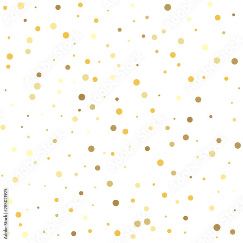 Texture of gold foil. Gold flying dots confetti magic cosmic christmas vector.