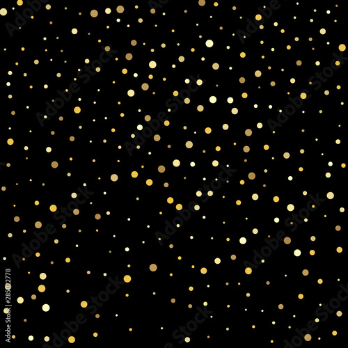 Gold flying dots confetti magic cosmic christmas vector. Sparkle tinsel elements celebration graphic design.