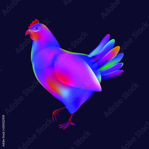 Multicolored chicken on a black background. Vector illustration 