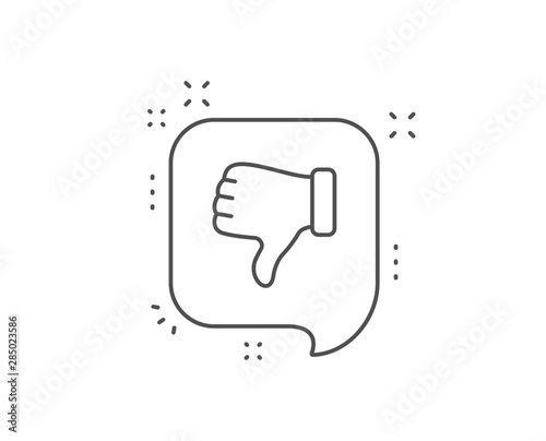 Dislike hand line icon. Chat bubble design. Thumbs down finger sign. Gesture symbol. Outline concept. Thin line dislike hand icon. Vector