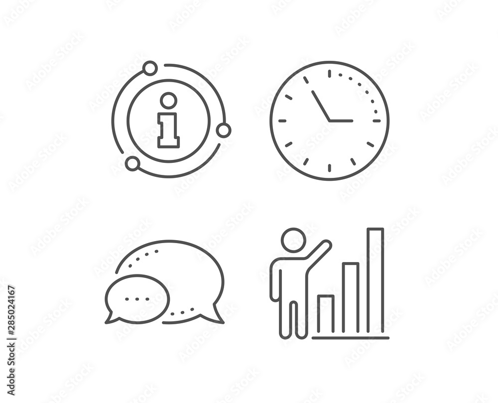 Graph line icon. Chat bubble, info sign elements. Column chart sign. Growth diagram symbol. Linear graph chart outline icon. Information bubble. Vector Graph line icon. Chat bubble, info sign elements. Column chart sign. Growth diagram symbol. Linear graph chart outline icon. Information bubble. Vector