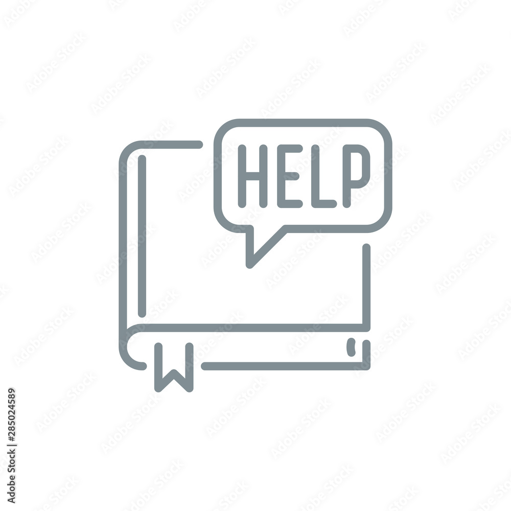User's Manual book outline flat icon. Single high quality outline logo for web design or mobile app. Thin line sign design logo guide book. Gray icon pictogram isolated on white background User's Manual book outline flat icon. Single high quality outline logo for web design or mobile app. Thin line sign design logo guide book. Gray icon pictogram isolated on white background