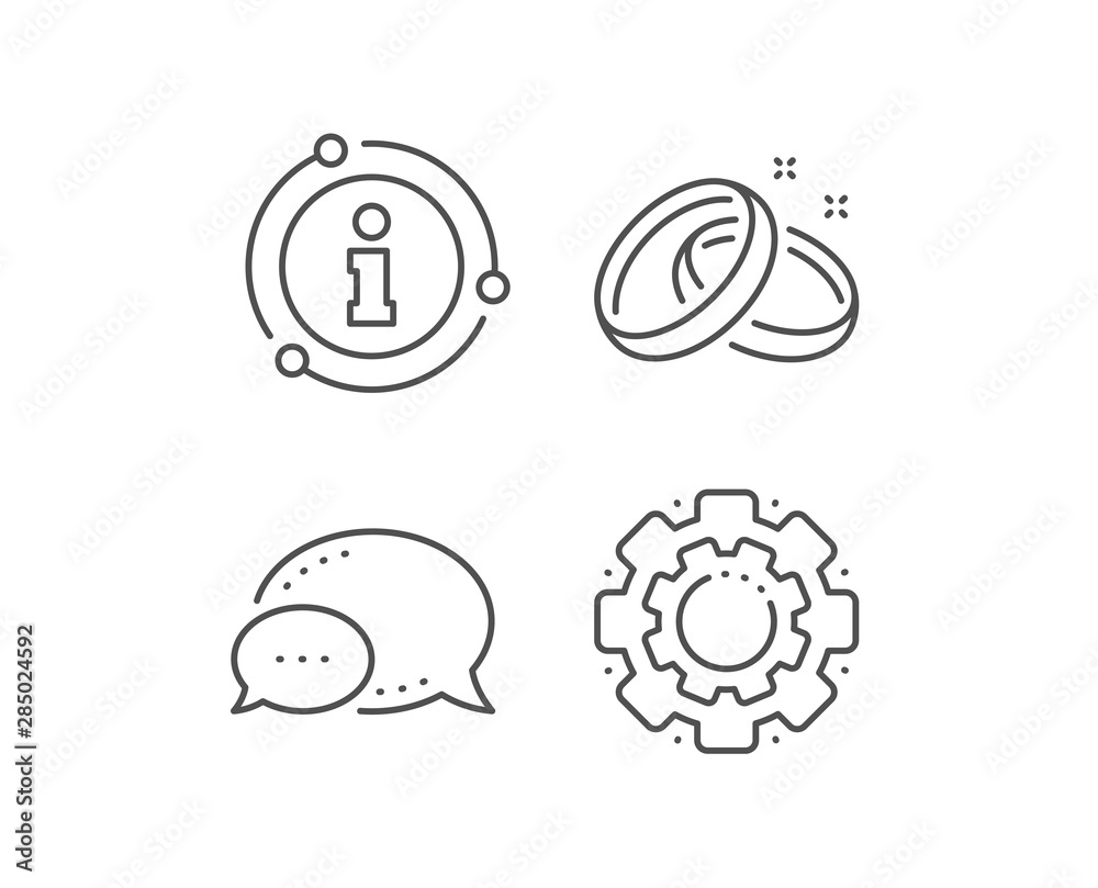 Wedding rings line icon. Chat bubble, info sign elements. Romantic love sign. Valentine day symbol. Linear wedding rings outline icon. Information bubble. Vector