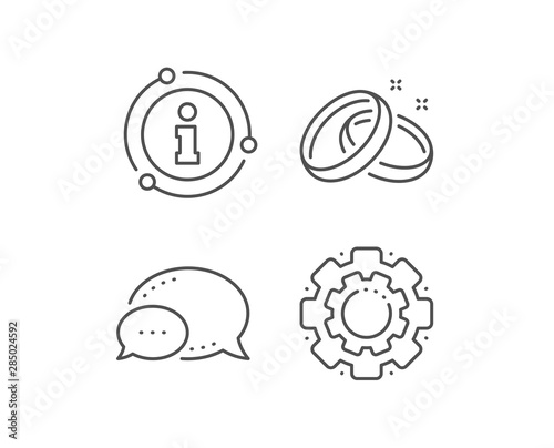 Wedding rings line icon. Chat bubble, info sign elements. Romantic love sign. Valentine day symbol. Linear wedding rings outline icon. Information bubble. Vector