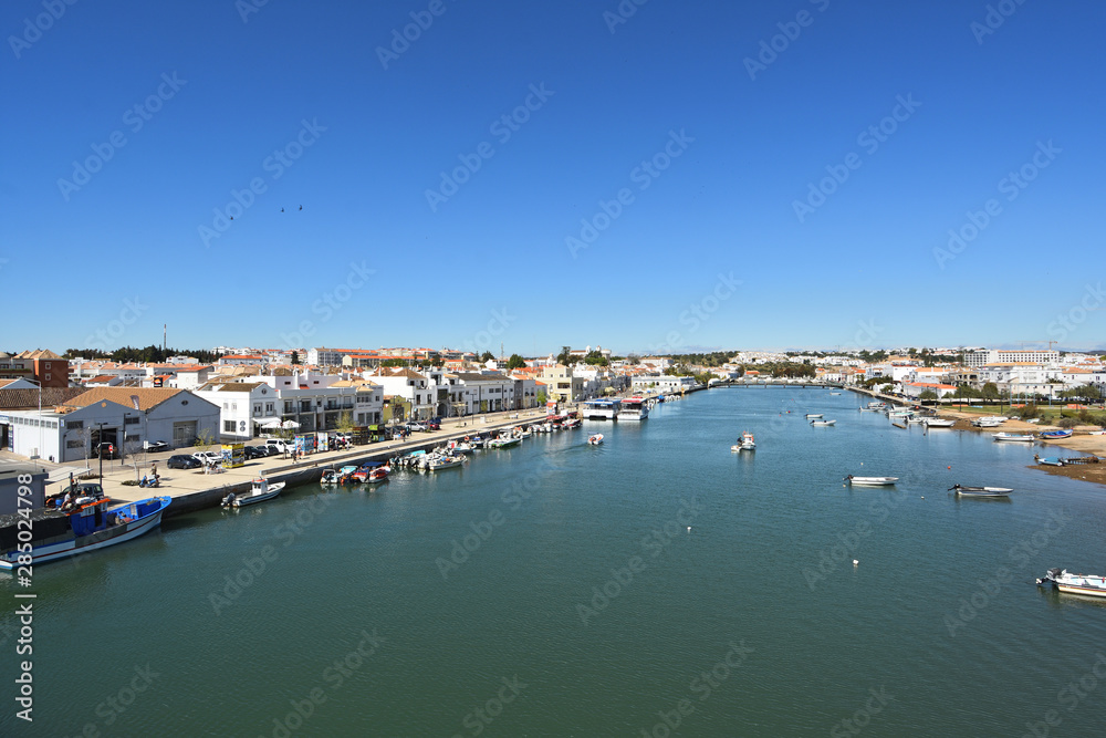 view of Tavira from the bridge dos Descobrimentos, Gilao river, Portugal