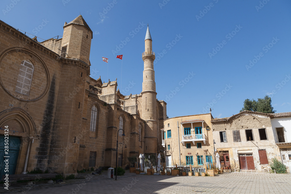 NICOSIA, CYPRUS - MARCH, 29, 2018: Selimiye Mosque in Nicosia, formerly Cathedral Saint Sofia. Northern Cyprus