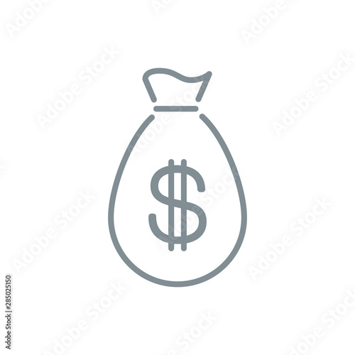 money bag outline flat icon. Single high quality outline logo symbol for web design or mobile app. Thin line money bag design logo. gray icon pictogram isolated on white background