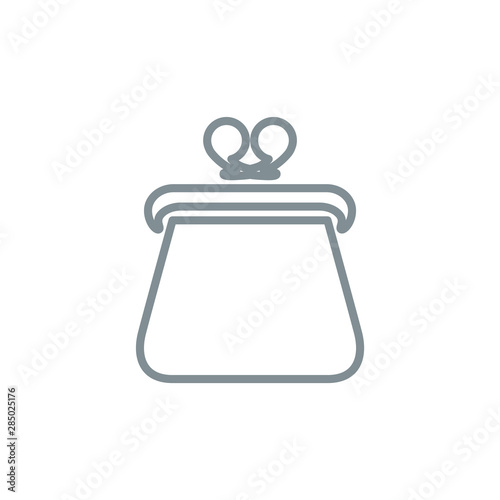 purse wih money outline flat icon. Single high quality outline logo symbol for web design or mobile app. Thin line purse wih money logo. gray icon pictogram isolated on white background