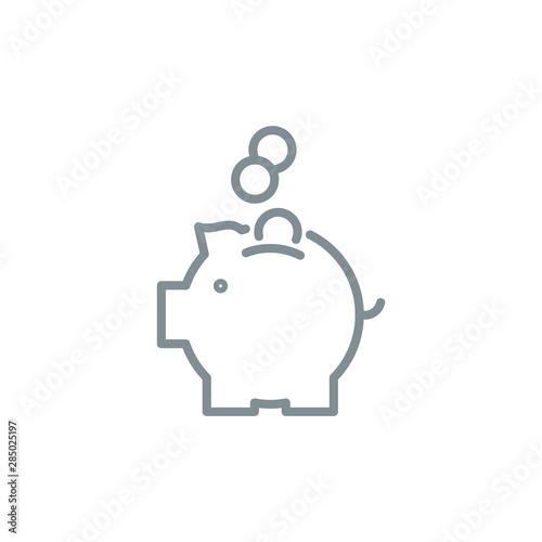 coins piggy bank outline flat icon. Single high quality outline logo symbol for web design or mobile app. Thin line coins piggy bank logo. gray icon pictogram isolated on white background
