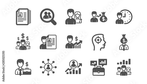 Human resources icons. Head Hunting  Job center and User. Interview classic icon set. Quality set. Vector