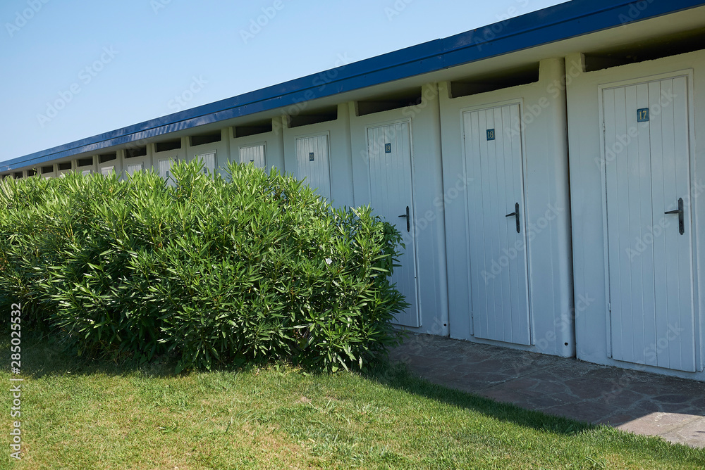 Milano Marittima, Italy - August 06, 2019 : View of a bach club changing rooms Milano Marittima, Italy - August 06, 2019 : View of a bach club changing rooms