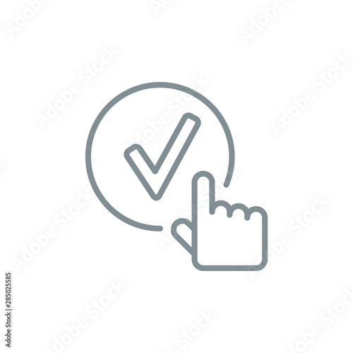 complete check mark done outline flat icon. Single high quality outline logo symbol for web design or mobile app. Thin line sign design logo. Gray icon pictogram isolated on white background