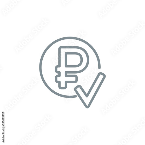 coin button to pay outline flat icon. Single high quality outline logo symbol for web design or mobile app. Thin line coin bank logo. gray to pay icon pictogram isolated on white background