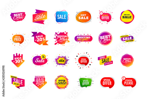 Sale banner badge. Special offer discount tags. Coupon shape templates design. Cyber monday sale discounts. Black friday shopping icons. Best ultimate offer badge. Super discount icons. Vector banners